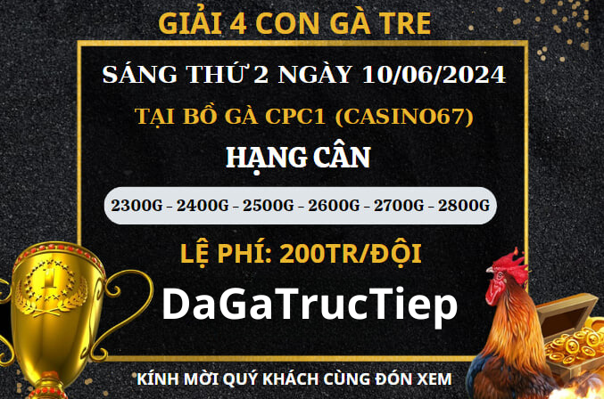 Giải DERBY 4 Con Gà Tre CPC1 Sáng Thứ 2 Ngày 10/06/2024